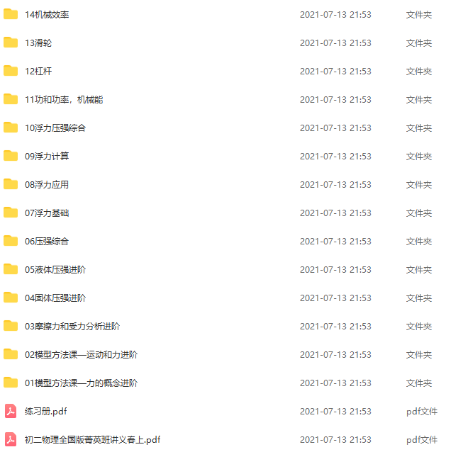 2021年春季课程初二物理箐英班-1 2021年春季课程初二物理箐英班-1