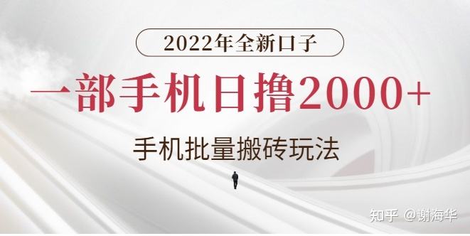 2022年全新口子，手机批量搬砖玩法，一部手机日撸2000+