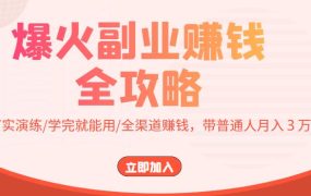 爆火副业赚钱全攻略：实打实演练/学完就能用/全渠道赚钱，带普通人月入３万元！