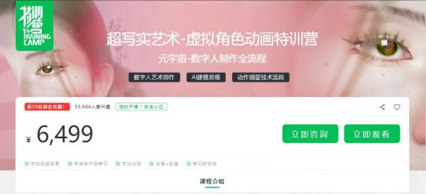 超写实艺术-虚拟角色动画制作特训营 视频+素材(109G) <span>价值6499元</span>